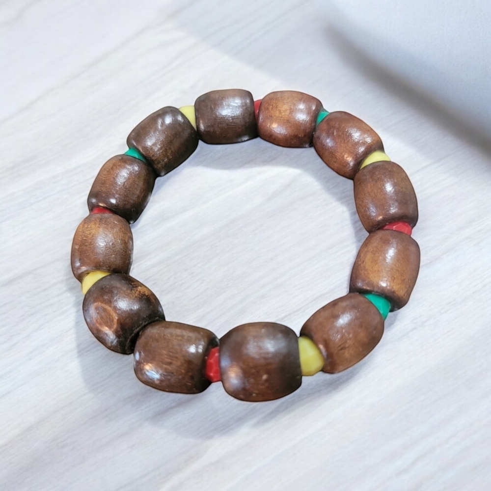 Brown multi colored wooden bead bracelet